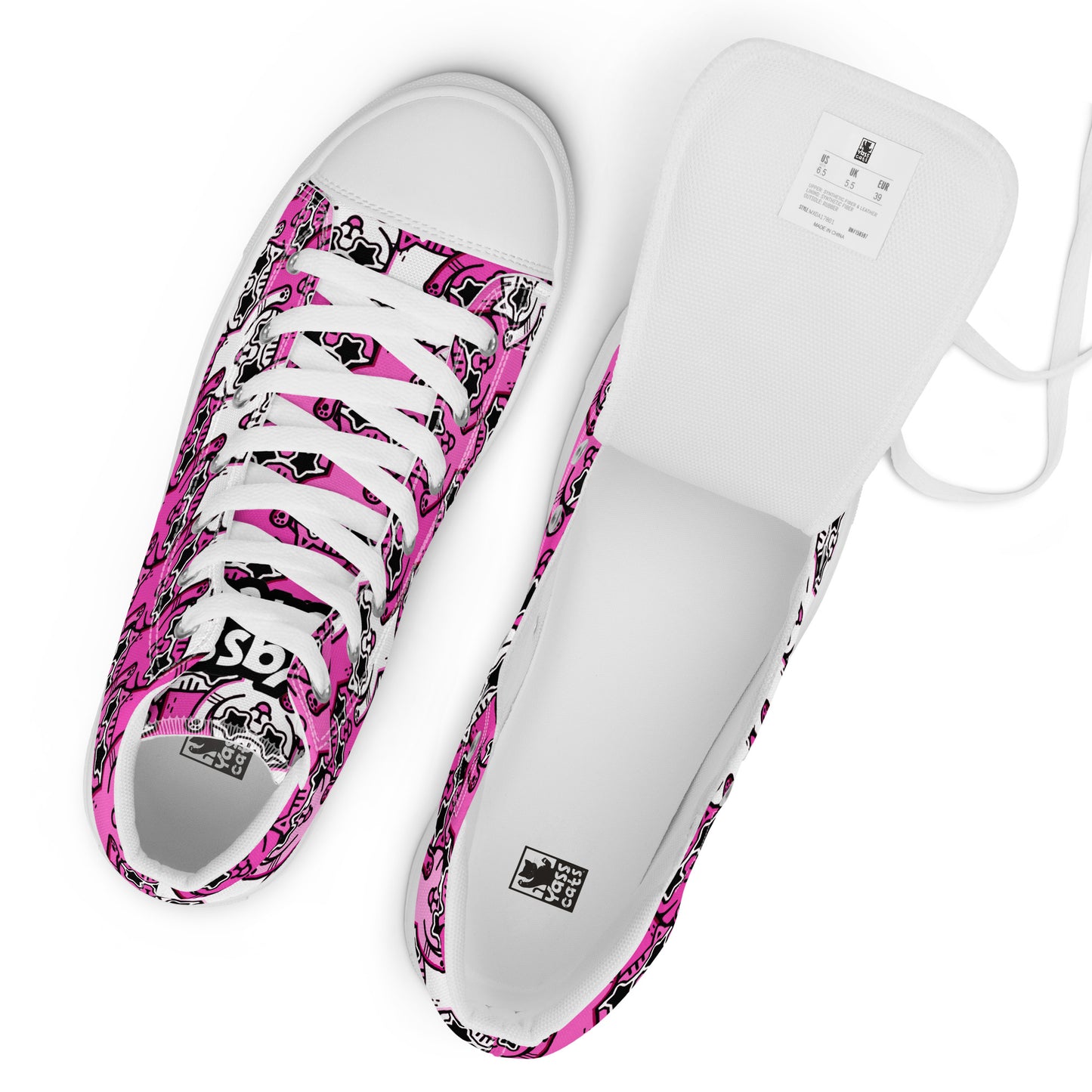 Yass Cats - Cute-Pink-Kitty - Women’s high top canvas shoes