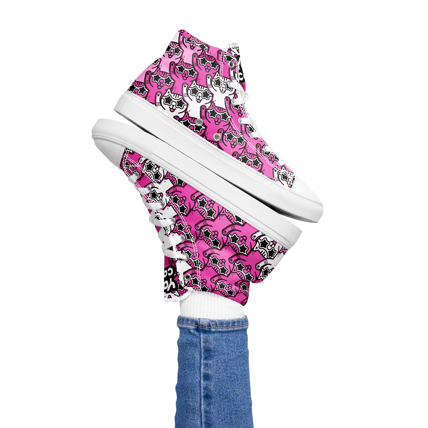 Yass Cats - Cute-Pink-Kitty - Women’s high top canvas shoes