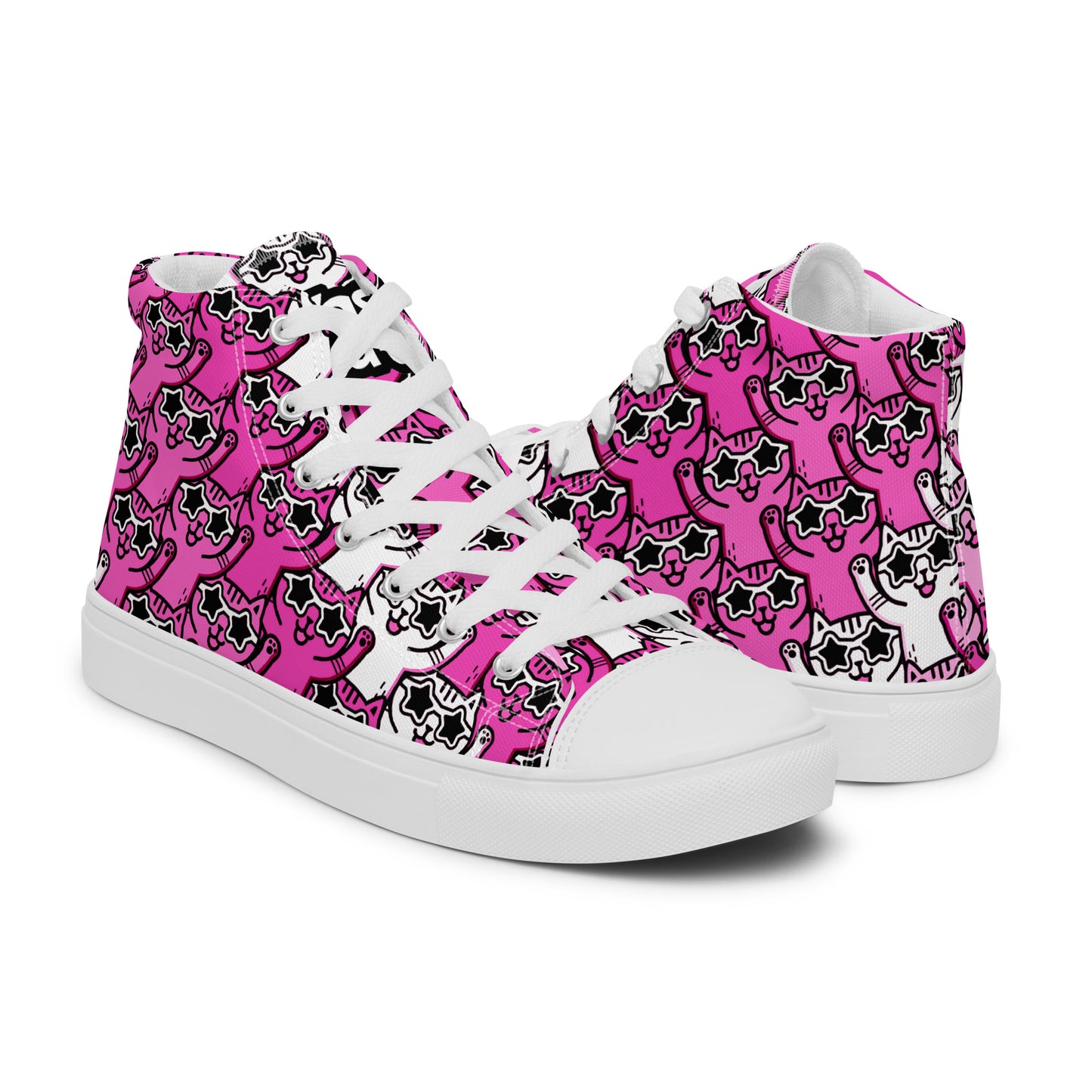 Yass Cats - Cute-Pink-Kitty - Women’s high top canvas shoes